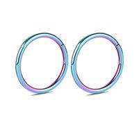 G23 Titanium Nose Hoop Ring, 12G 2Pcs, Seamless Septum Jewellery, 16mm Rainbow