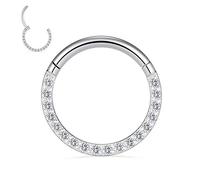 G23 Titanium Septum Daith Earrings & Clicker Ring - Silver, Seamless Hinged Segment Rook Conch Cartilage Helix Hoop Earrings & Nose Hoop Ring - 10mm CZ