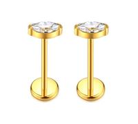G23 Titanium Threadless Push-in Labret Lip Monroe Tragus Earrings Clear CZ Push Back Stud Helix Piercing Jewerly for Men Women Girls