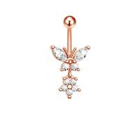 G23Titan Pink Zircon Flower Belly Button Ring Drop Chain 14G G23 Titanium Curved Barbell Navel Piercing Women Girls Sexy Jewelry
