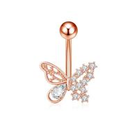 G23Titan Pink Zircon Flower Belly Button Ring Drop Chain 14G G23 Titanium Curved Barbell Navel Piercing Women Girls Sexy Jewelry