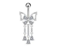 G23Titan Pink Zircon Flower Belly Button Ring Drop Chain 14G G23 Titanium Curved Barbell Navel Piercing Women Girls Sexy Jewelry