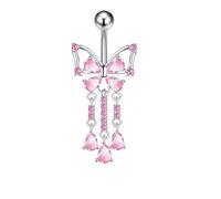 G23Titan Pink Zircon Flower Belly Button Ring Drop Chain 14G G23 Titanium Curved Barbell Navel Piercing Women Girls Sexy Jewelry