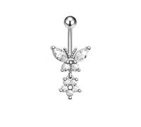 G23Titan Pink Zircon Flower Belly Button Ring Drop Chain 14G G23 Titanium Curved Barbell Navel Piercing Women Girls Sexy Jewelry