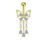 G23Titan Pink Zircon Flower Belly Button Ring Drop Chain 14G G23 Titanium Curved Barbell Navel Piercing Women Girls Sexy Jewelry