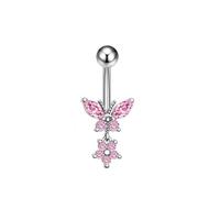 G23Titan Pink Zircon Flower Belly Button Ring Drop Chain 14G G23 Titanium Curved Barbell Navel Piercing Women Girls Sexy Jewelry