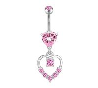 G23Titan Pink Zircon Flower Belly Button Ring Drop Chain 14G G23 Titanium Curved Barbell Navel Piercing Women Girls Sexy Jewelry