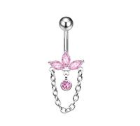 G23Titan Pink Zircon Flower Belly Button Ring Drop Chain 14G G23 Titanium Curved Barbell Navel Piercing Women Girls Sexy Jewelry