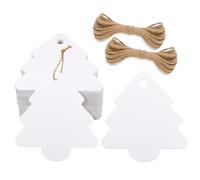 G2PLUS 100 PCS White Christmas Tree Shaped Gift Tags, 5.8x6CM Paper Labels With String for Xmas Presents and Decoration