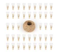 G2PLUS 100PCS Mini Wooden Heart Pegs - 3.5cm Photo Display Clips - Tiny Clothes Pegs with 30 M Jute String for Arts & Crafts, Weddings & Events