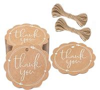 G2PLUS 100PCS Scalloped Thank You Tags with String - Brown High-end Hang Labels for Gifts, Craft Projects, DIY Wedding Favors - 300g/m² Personalised