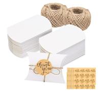 G2PLUS 100PCS Wedding Favour Candy Boxes - Small Pillow Boxes with String - White Pillow Candy Boxes with Stickers for Wedding Party Birthday Decoration