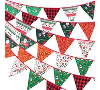 G2PLUS 10m Fabric Christmas Bunting: Double Sided Christmas Banner, 36PCS Reusable Cloth Shabby Chic Xmas Banner for Xmas Decoration, 6 Patterns