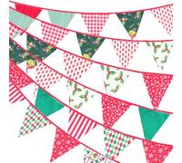 G2PLUS 10m Fabric Christmas Bunting: Double Sided Christmas Banner, 36PCS Reusable Cloth Shabby Chic Xmas Banner for Xmas Decoration,12 Patterns