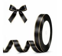 G2PLUS 10mm Black Ribbon with Gold Edge: 22m Satin Ribbon for Gift Wrapping, Wedding, Bows Bouquet, Floral Arrangement and Craft
