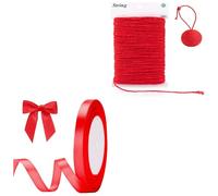 G2PLUS 10mm Red Stain Ribbons 22M and 2MM Red Natural Jute String Twine 50M