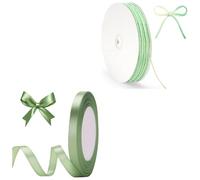 G2PLUS 10mm Sage Green Satin Ribbons 22M and 2MM Gradient Colour Sage Green Natural Jute Twine 100M