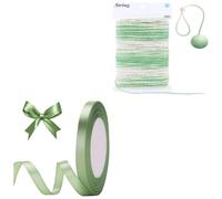 G2PLUS 10mm Sage Green Satin Ribbons 22M and 2MM Gradient Colour Sage Green Natural Jute Twine 50M