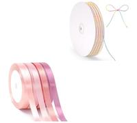 G2PLUS 10mm x 22M 4 Rolls Dusty Pink Satin Ribbon and 2MM Gradient Colour Jute Twine 100M