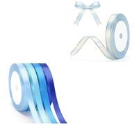 G2PLUS 10mm x 22M 4 Rolls Pastel Blue Satin Ribbon and 10mm Blue Ribbon with Gold Edge 22m