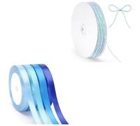 G2PLUS 10mm x 22M 4 Rolls Pastel Blue Satin Ribbon and 2MM Gradient Colour Mint Green Natural Jute Twine 100M