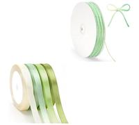 G2PLUS 10mm x 22M 4 Rolls Sage Green Satin Ribbon and 2MM Gradient Colour Jute Twine 100M