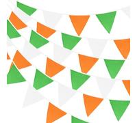 G2PLUS 12M Large Fabric Bunting Banner, 19x21CM Reusable Cotton Triangle Flag Garland with 42PCS Green Orange and White Pennants for Garden Tea Wedding Baby Shower Easter Parties