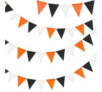 G2PLUS 12M Orange Black and White Burlap Bunting Banner, 36PCS Pre-strung Hessian Bunting, Reusable Outdoor Waterproof Bunting, Burlap Banner for Halloween, Birthday, Graduation, Garden Decor