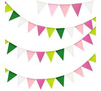 G2PLUS 12M Pink Green and White Burlap Bunting Banner, 36PCS Pre-strung Hessian Bunting, Reusable Outdoor Waterproof Bunting, Burlap Banner for Baby Shower, Birthday, Easter, Garden Decor