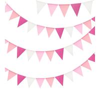 G2PLUS 12M Pink White Burlap Bunting, 36PCS Pink Hessian Bunting, Reusable Outdoor Waterproof Bunting, Pink Burlap Banner for Baby Shower, Birthday, Wedding, Garden Decor