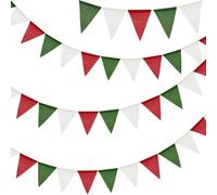 G2PLUS 12M Red Green and White Burlap Bunting, 36PCS Christmas Hessian Banner, Reusable Outdoor Waterproof Xmas Garlands for Party, Garden Decoration