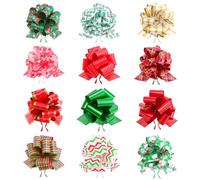 G2PLUS 12PCS Christmas Pull Bows, 5" Wide Ribbon Pull Bows for Gift Wrapping, Christmas Decoration, Hampers, Christmas Wreaths, Bouquets, Green