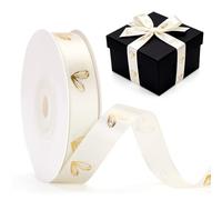 G2PLUS 13mm Ivory Ribbon with Gold Foil Heart, 20 Yards Gift Wrapping Ribbon for Valentine's Day, Wedding, DIY Packaging