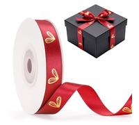 G2PLUS 13mm Red Ribbon with Gold Foil Heart, 20 Yards Gift Wrapping Ribbon for Valentine's Day, Wedding, DIY Packaging
