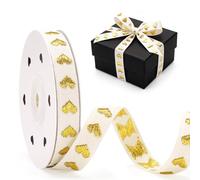 G2PLUS 15mm Embroidered Jacquard Ribbon with Gold Heart, 10 Yards Woven Cotton Trim for Gift Wrapping, Valentine’s Day, Wedding Decoration, DIY Crafts