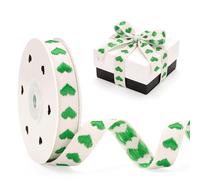 G2PLUS 15mm Embroidered Jacquard Ribbon with Green Heart, 10 Yards Woven Cotton Trim for Gift Wrapping, Valentine’s Day, Wedding Decoration, DIY Crafts