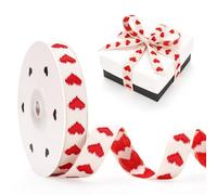 G2PLUS 15mm Embroidered Jacquard Ribbon with Red Heart, 10 Yards Woven Cotton Trim for Gift Wrapping, Valentine’s Day, Wedding Decoration, DIY Crafts