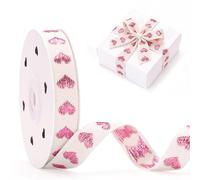 G2PLUS 15mm Embroidered Jacquard Ribbon with Rosegold Heart, 10 Yards Woven Cotton Trim for Gift Wrapping, Valentine’s Day, Wedding Decoration, DIY Crafts