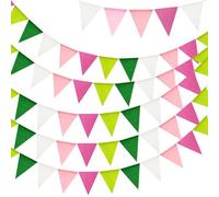 G2PLUS 20M Pink Green and White Burlap Bunting Banner, 60PCS Pre-strung Hessian Bunting, Reusable Outdoor Waterproof Bunting, Burlap Banner for Baby Shower, Birthday, Easter, Garden Decor