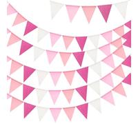 G2PLUS 20M Pink White Burlap Bunting, 60PCS Pink Hessian Bunting, Reusable Outdoor Waterproof Bunting, Pink Burlap Banner for Baby Shower, Birthday, Wedding, Garden Decor