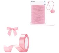 G2PLUS 20mm Pink Satin Ribbons 22M and 2MM Pink Natural Jute String Twine 50M