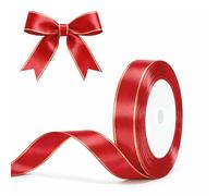 G2PLUS 20mm Red Ribbon with Gold Edge: 22m Satin Ribbon for Gift Wrapping, Wedding, Bows Bouquet, Floral Arrangement and Craft