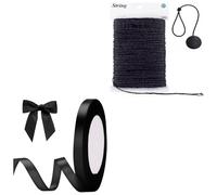 G2PLUS 22M Black Stain Ribbons 10mm and 2MM Black Natural Jute String Twine 50M