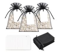 G2PLUS 25 Pack Organza Gift Bags with Tags: 10 x 15 cm Black Drawstring Favour Pouches with 4 x 7 cm White Tags for Wedding Party Favours Jewellery Candy
