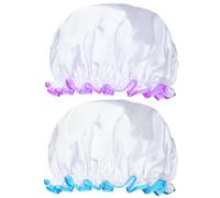 G2PLUS 2PCS Large Shower Cap for Long Hair, 32CM Clear Hair Caps for Girls and Women, Reusable Elastic Bath Caps for Girls Spa Home Use