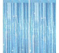 G2PLUS 2pcs Metallic Blue Foil Curtains, 1m×2m Holographic Foil Tinsel Backdrop for Birthday Wedding Party Door Decoration