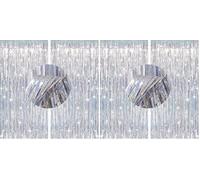 G2PLUS 2PCS Silver Tinsel Foil Curtains, 1m x 2.5m Glitter Holographic Fringe Backdrop for Birthday, Wedding, Disco, Prom, Anniversary, Party Decorations (Pack of 2)