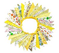 G2PLUS 36PCS Double Sided Fabric Bunting, 10M Yellow Floral Cotton Banner, 17x19CM Large Triangle Garland Reusable for Indoor and Outdoor Party Decoration