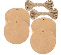 G2PLUS 5.5 CM Brown Round Gift Tags: 100PCS Kraft Paper Labels, Blank Hang Tags with Jute String for DIY Crafts, Small Business, Wedding, Thank You, Packaging