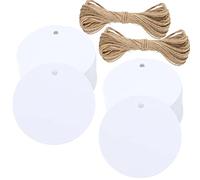 G2PLUS 5.5 CM White Round Gift Tags: 100PCS Kraft Paper Labels, Blank Hang Tags with Jute String for DIY Crafts, Small Business, Wedding, Thank You, Packaging